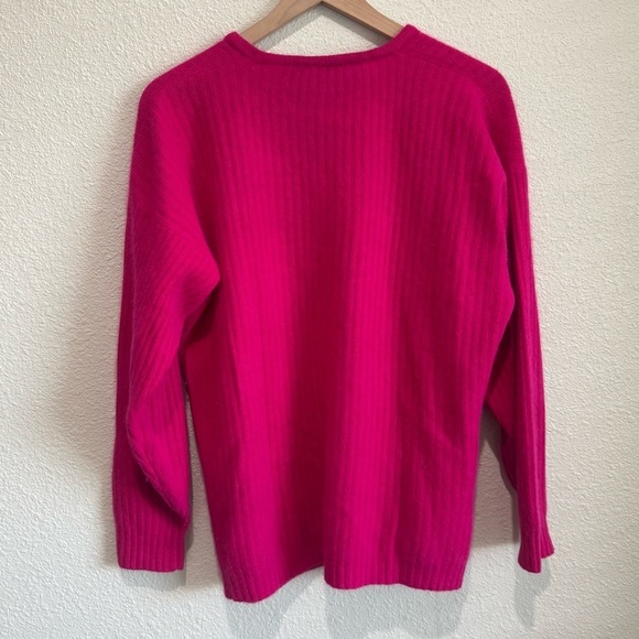 VTG Rafella Womens Medium Fushia Pink Rabit Hair Ribbed Cardigan Bright Cozy - Picture 6 of 8